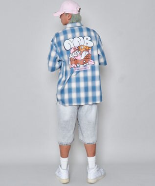 WEGO 【ユニセックス着用ITEM/MLサイズ展開】イラストオンブレチェックシャツ（SS） ブルーチェック1