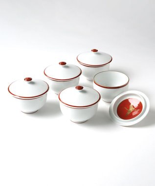 たち吉 【たち吉】瑞鶴お茶呑茶碗〈５客〉波佐見焼 ホワイト×レッド