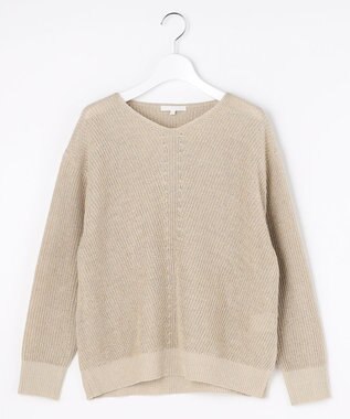自由区 L リネンミドルゲージプルオーバー ニット ベージュラメ