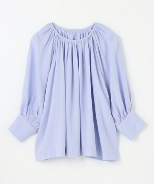 ANY 【手洗い可能】ヨーロピアンリネンギャザーブラウス ライトブルー