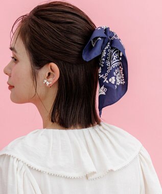 組曲 【Flower Collection】バンダナプチ スカーフ ネイビー系