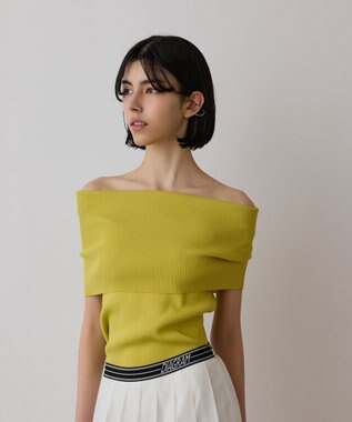 GRACE CONTINENTAL オフショルリブニットトップ イエロー