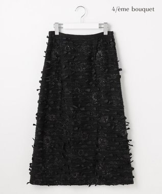 自由区 【カトリエムブーケ】Tweed a fleurs et rubans リボンツイードスカート ブラック