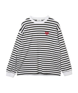 WEGO 【MLサイズ展開】ボーダーワンポイントT（LS） ホワイトボーダー