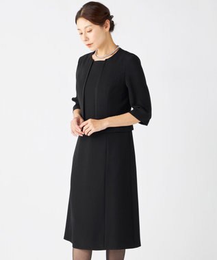 自由区 FORMAL 【洗える/縦横ストレッチ】セオプラスエス横二重ジャケット＋ワンピース ブラック系