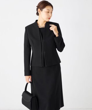 自由区 FORMAL 【洗える/縦横ストレッチ】セオプラスエス横二重ジャケット＋ワンピース ブラック系