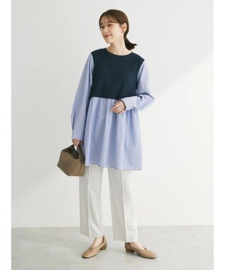 Green Parks リブドッキングカットソーボリュームチュニック Stripe