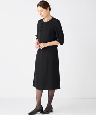 自由区 FORMAL 【洗える/縦横ストレッチ】セオプラスエス横二重ジャケット＋ワンピース ブラック系