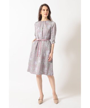 DAKS ボタニカルプリント七分袖ワンピース ピンク