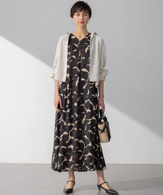 23区 【洗える】Ratti フラワーアートプリント ワンピース ブラックxベージュ