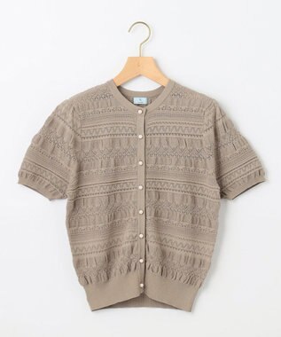 組曲 【WEB限定カラーあり】コットンポリエステル 編み柄カーディガン トープ系