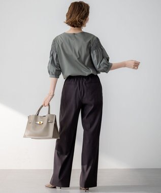 23区 【洗える】リネンレーヨンストレッチ ドロスト ワイド パンツ ダークブラウン系