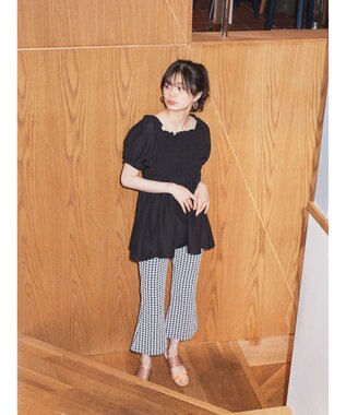 earth music&ecology チェックフレアイージーパンツ Black