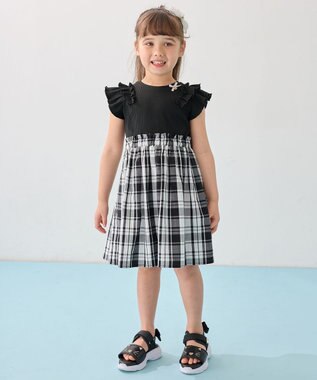 ANY KIDS チェック ドッキングワンピース ブラック