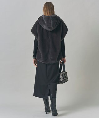 ICB 【洗える】ミンクライクファー フーディジレ コート チャコール