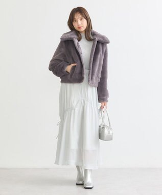 earth music&ecology ファーショートコート チャコールグレー