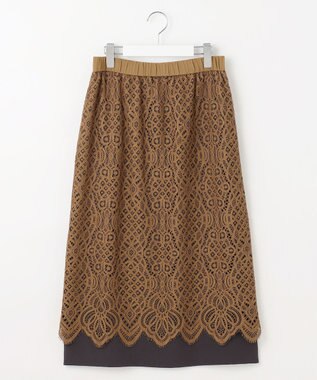 自由区 S 【SHIHOさん着用】バイカラーレース スカート キャメル×グレー