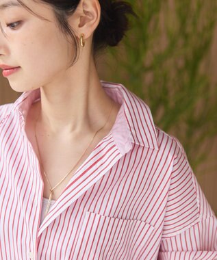 AMERICAN HOLIC イージーケア配色ポイントロングシャツ Stripe Red