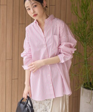 AMERICAN HOLIC イージーケア配色ポイントロングシャツ Stripe Red