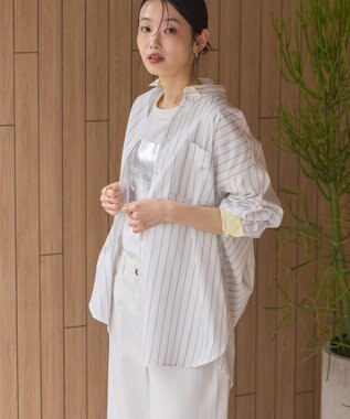 AMERICAN HOLIC イージーケア配色ポイントロングシャツ Stripe Navy