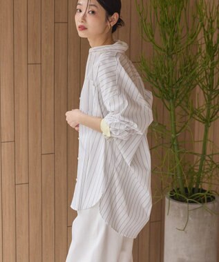 AMERICAN HOLIC イージーケア配色ポイントロングシャツ Stripe Navy