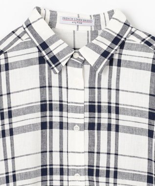 ANY ライトリネンクロスチュニックシャツ オフ×ネイビーチェック