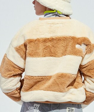 PW CIRCULUS 【ふわもこあったか/防寒/裏地付】【WOMEN】ボーダーフェイクファープルオーバー ベージュ系1