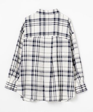 ANY ライトリネンクロスチュニックシャツ オフ×ネイビーチェック