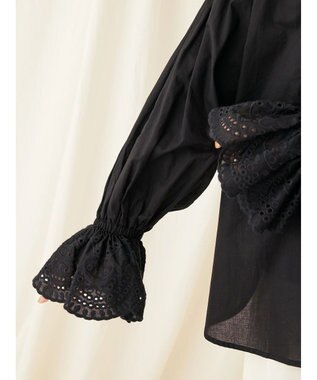 CRAFT STANDARD BOUTIQUE スカラレース袖ブラウス Black