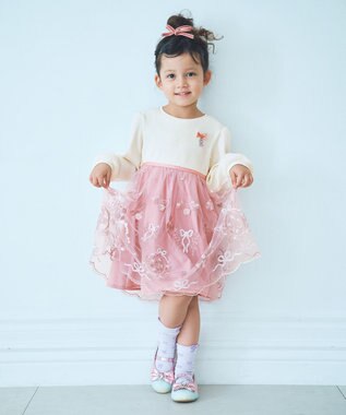 ANY KIDS バレエ刺繍チュールワンピース ホワイト×ピンク