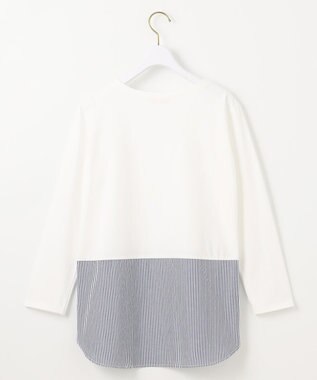 ANY SIS 【洗える】シャツコンビレイヤード カットソー ネイビーストライプ