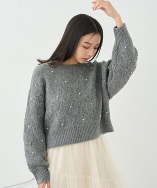 earth music&ecology パール＆ケーブルニットプルオーバー Gray Mixture