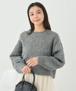 earth music&ecology パール＆ケーブルニットプルオーバー Gray Mixture