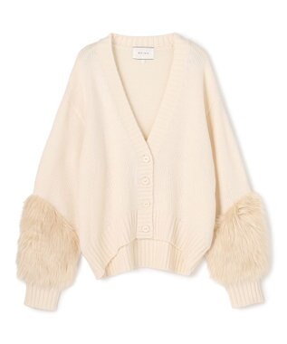 BEIGE， 【洗える】CHESTER / フェイクファーVネックカーディガン Bone