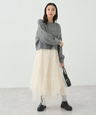 earth music&ecology パール＆ケーブルニットプルオーバー Gray Mixture