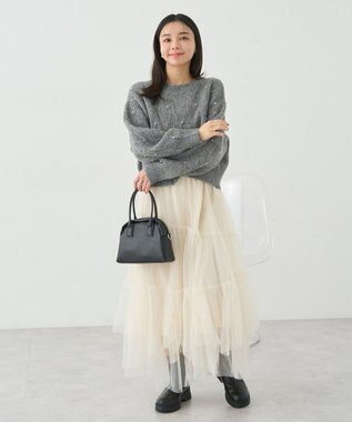 earth music&ecology パール＆ケーブルニットプルオーバー Gray Mixture