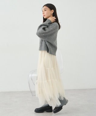 earth music&ecology パール＆ケーブルニットプルオーバー Gray Mixture