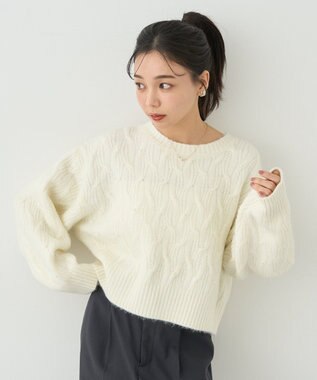 earth music&ecology パール＆ケーブルニットプルオーバー Ivory