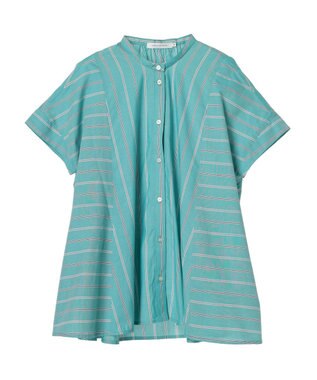AMERICAN HOLIC 接触冷感フレンチスリーブ切り替えフレアブラウス Stripe Green