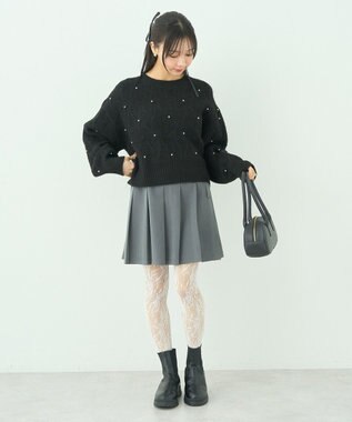 earth music&ecology パール＆ケーブルニットプルオーバー Black