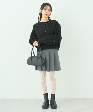 earth music&ecology パール＆ケーブルニットプルオーバー Black