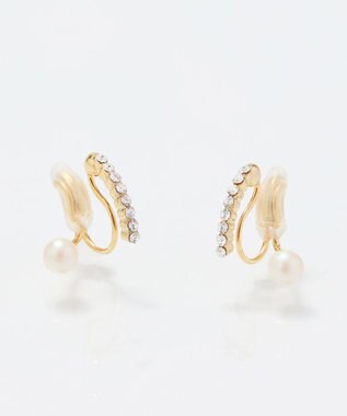 Phoebe 【痛くないシリーズ】ラインストーンパールフロートライトフィットイヤリング　ゴールド ゴールド