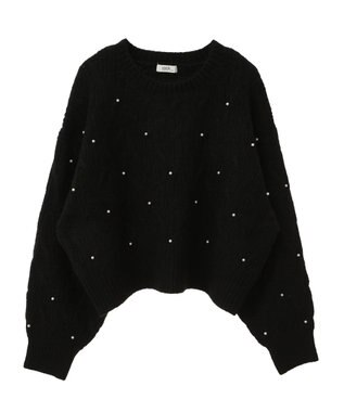 earth music&ecology パール＆ケーブルニットプルオーバー Black