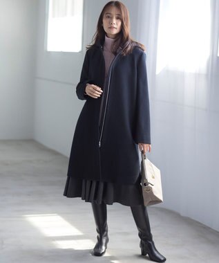 組曲 【WEB限定】ウールモッサ フーデットロングコート ブラック系