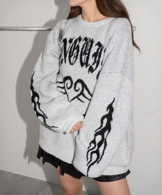 WEGO モチーフグラフィックフラッフィーニットプルオーバー ライトグレー