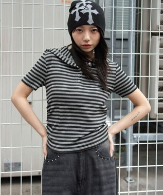 WEGO ヘンリーネックフードT 柄1