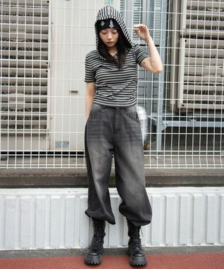 WEGO ヘンリーネックフードT 柄1