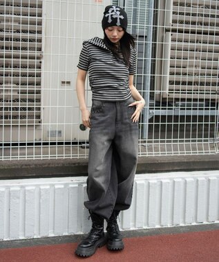 WEGO ヘンリーネックフードT 柄1