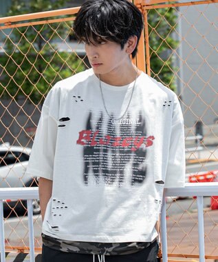 WEGO 【機能T】接触冷感メッシュレイヤードダメージT(SS) ホワイト