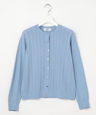 J.PRESS LADIES Rayon Elite Stretch クルーネック カーディガン サックスブルー系